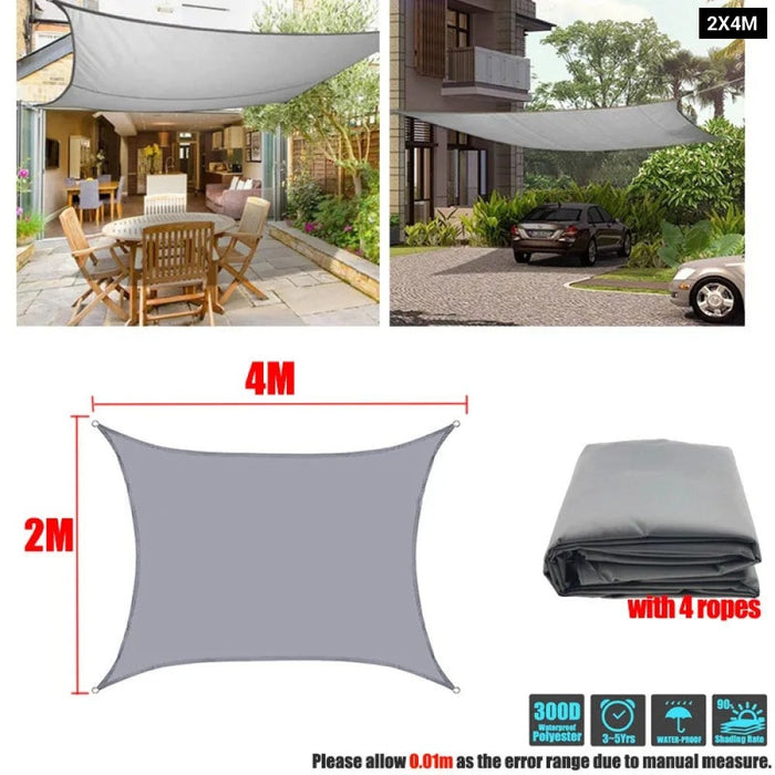 Waterproof Polyester Square Rectangle Shade Sail Garden Terrace Canopy Swimming Sun Shade Awning 285Gsm