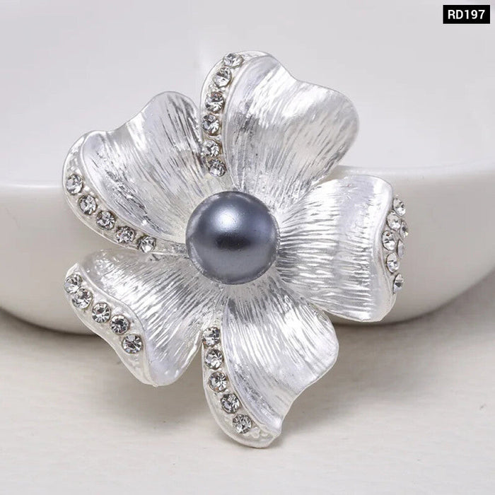 Luxury Jewelry Flower Lapel Pin With Pearl And Rhinestone