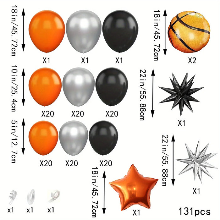131Pcs Basketball Themed Arch Garland Balloon Kit Suitable For Birthday Graduation Anniversary And Other Scene Decoration