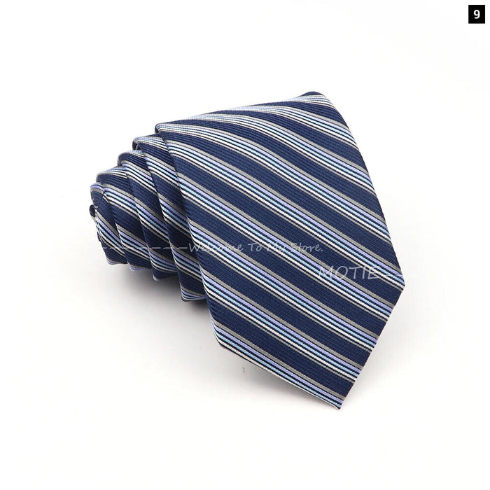 Deep Blue Striped Polyester Neckties For Business Weddings And Daily Wear