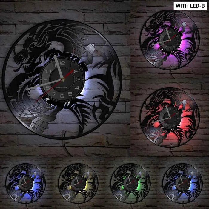 Yin Yang Dragon Vinyl Record Wall Clock