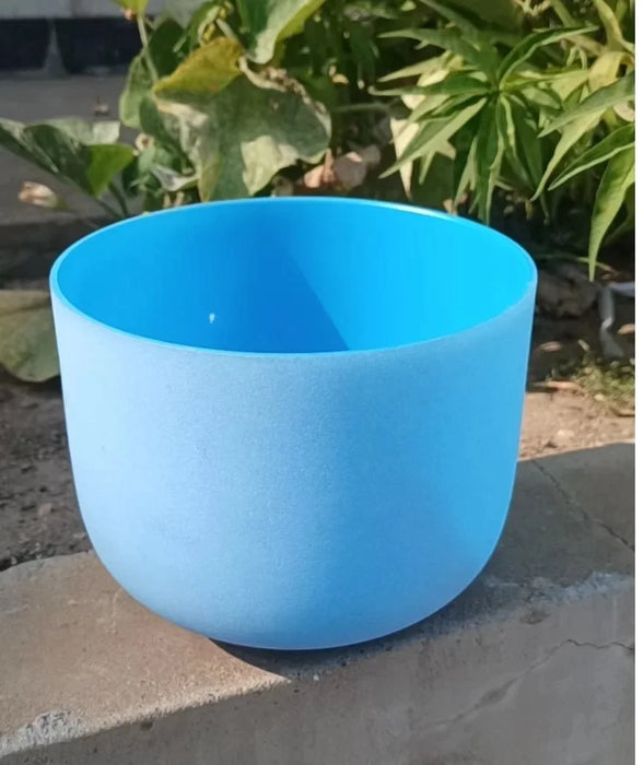 8 Inch 432Hz Abcdefg Light Blue Coloured Chakra Quartz Crystal Singing Bowl For Sound Healing