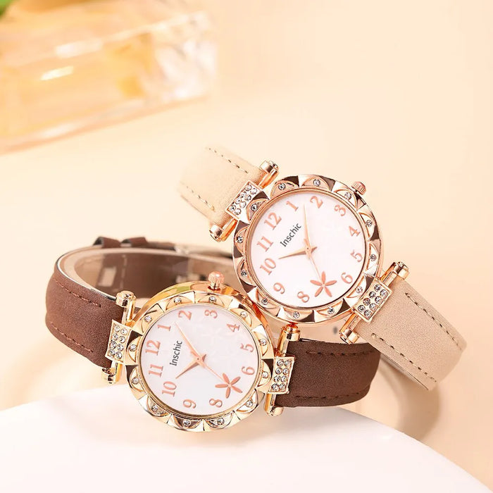 5Pcs Set Fashion Women Business Watches Simple Ladies Dress Leather Quartz Watch Womens Bracelet Wristwatch