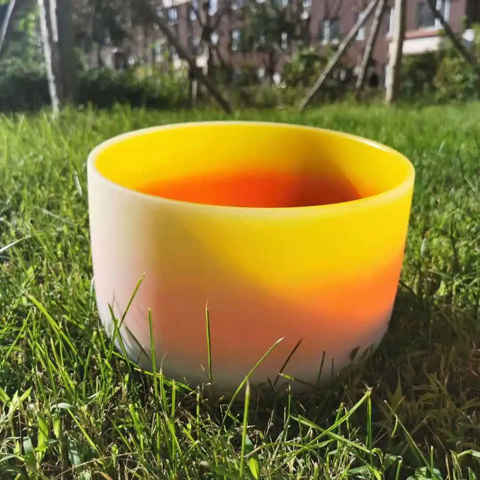 8 Inch E Note Solar Plexus Chakra Frosted Quartz Crystal Singing Bowl For Sound Healing