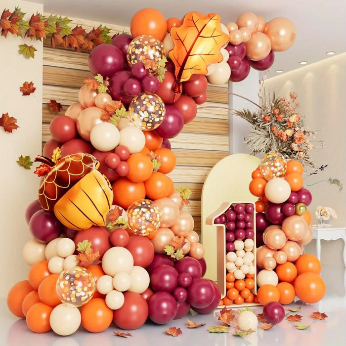 141Pcs Fall Balloon Wreath Arch Kit - Suitable For Thanksgiving Birthday Bachelor Party Graduation Ceremony Decoration