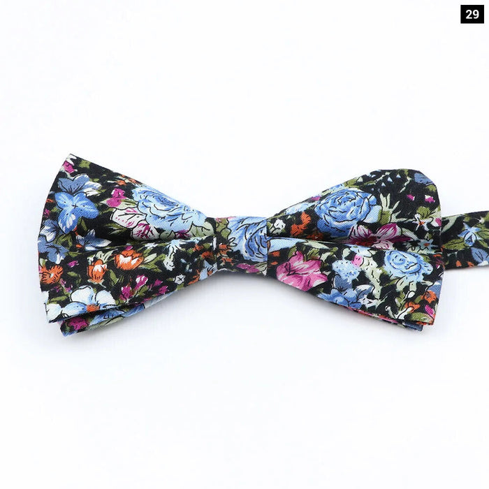 Colourful Floral Bow Ties Fashion Cotton Print For Mens Wedding And Business Suits