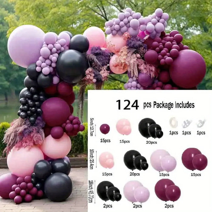 124Pcs Black Pink Purple Balloon Taro Taro Flower Ring Set Suitable For Dark Style Theme Events Birthday Parties Anniversaries