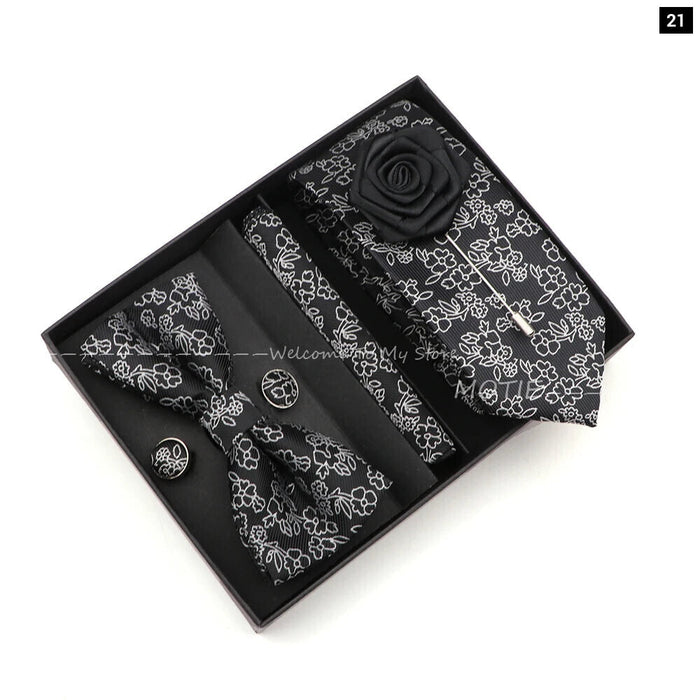 Floral Tie Set Novelty Design With Box For Parties And Business