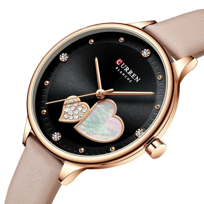 Elegant Leather Fashion Rhinestone Quartz Wristwatch For Women