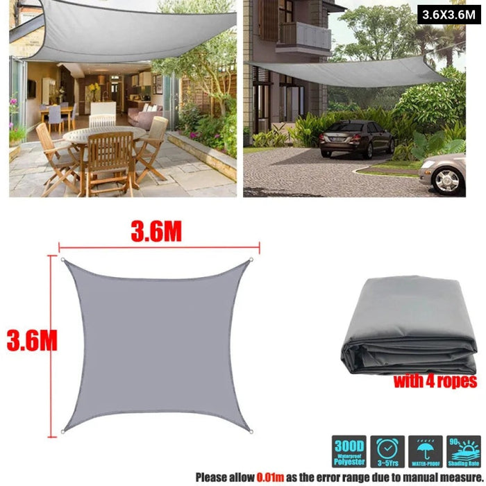 Waterproof Polyester Square Rectangle Shade Sail Garden Terrace Canopy Swimming Sun Shade Awning 285Gsm