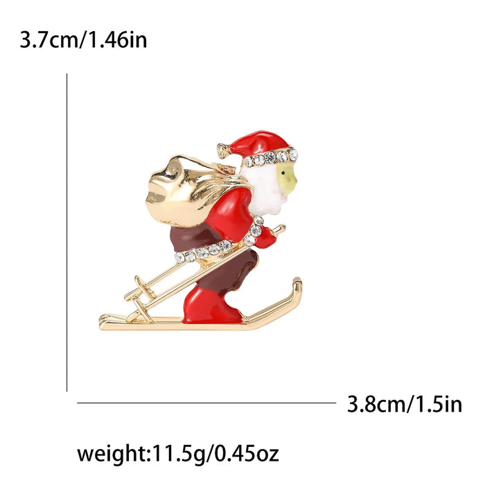 Santa Skiing Enamel Lapel Pin Christmas Womens Brooch For