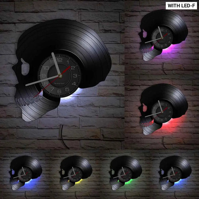 Dark Skull Vinyl Record Wall Clock