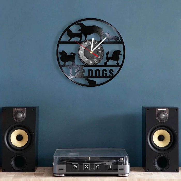 Dog Breeds Vinyl Record Wall Clock