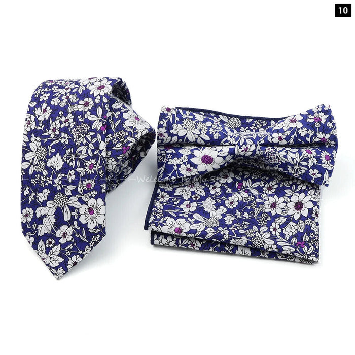 Floral Tie And Handkerchief Set For Business And Weddings