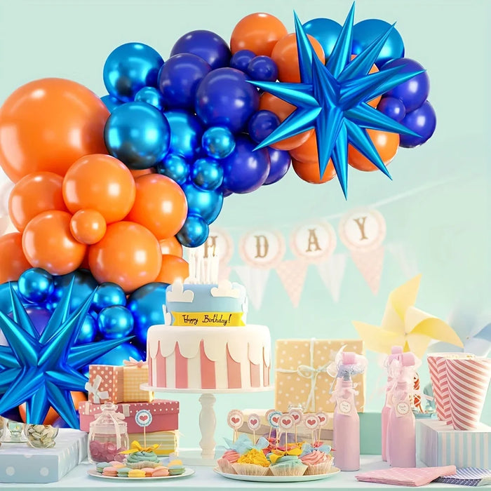 130Pcs Blue Orange Balloon Arch Set Suitable For Outer Space Theme Birthday Party Graduation Decoration Daily Decoration