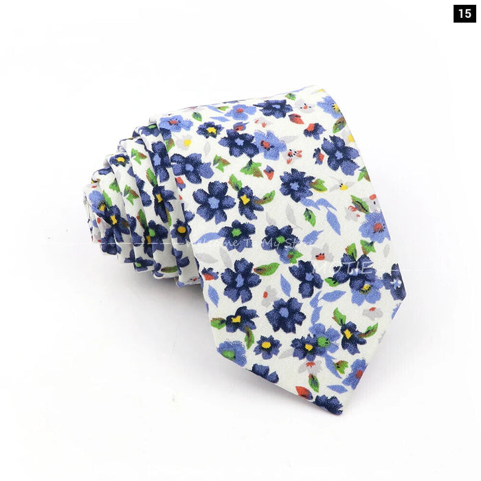 Blue Floral Cotton Ties For Weddings Business And Daily Wear