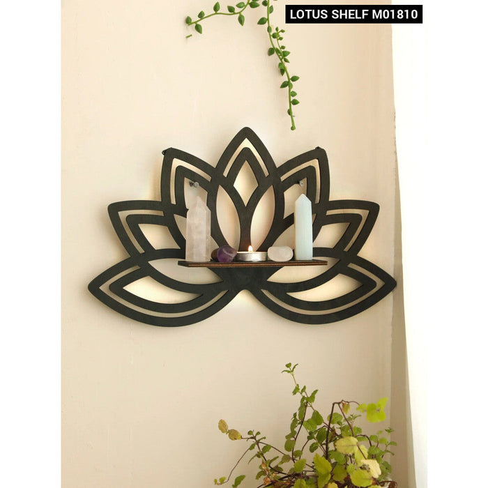 Boho Lotus Wood Shelf For Wall Decor