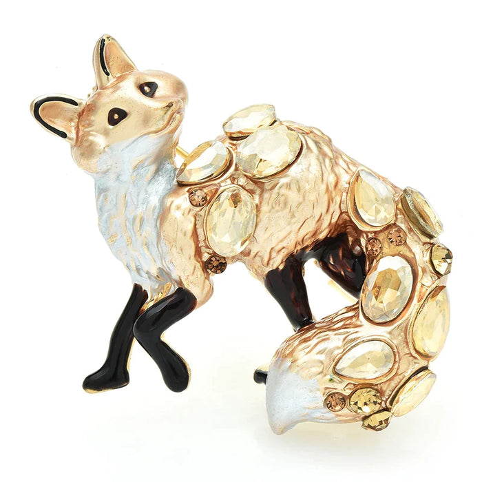 Enamel Crystal Fox Brooch Animal Pin