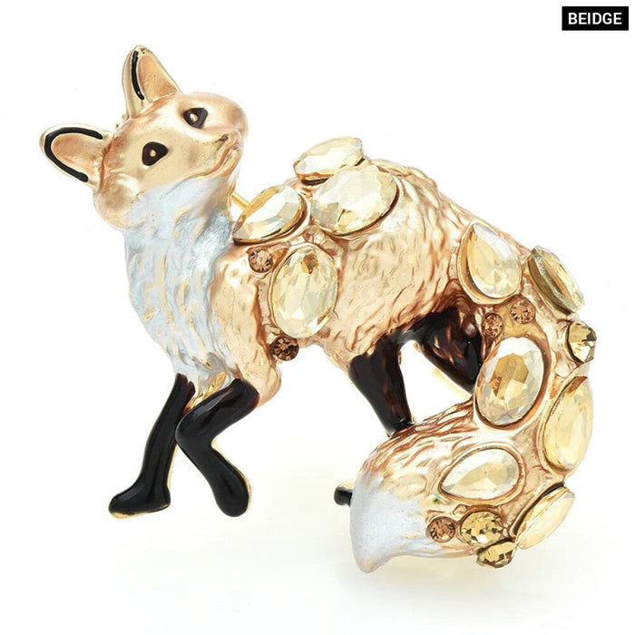 Enamel Crystal Fox Brooch Animal Pin