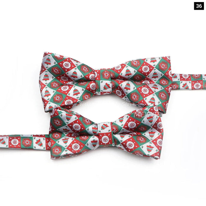 Christmas Bowtie Set Red Snowflake Pattern Parent-Child Matching Polyester Festive Accessory