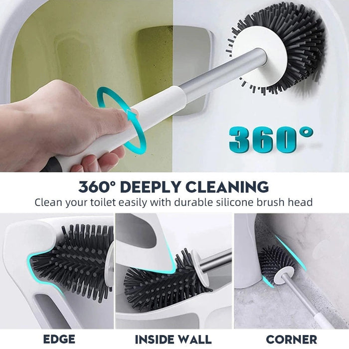 Silicone Bristle Toilet Brush And Drying Holder For Bathroom Storage And Organization