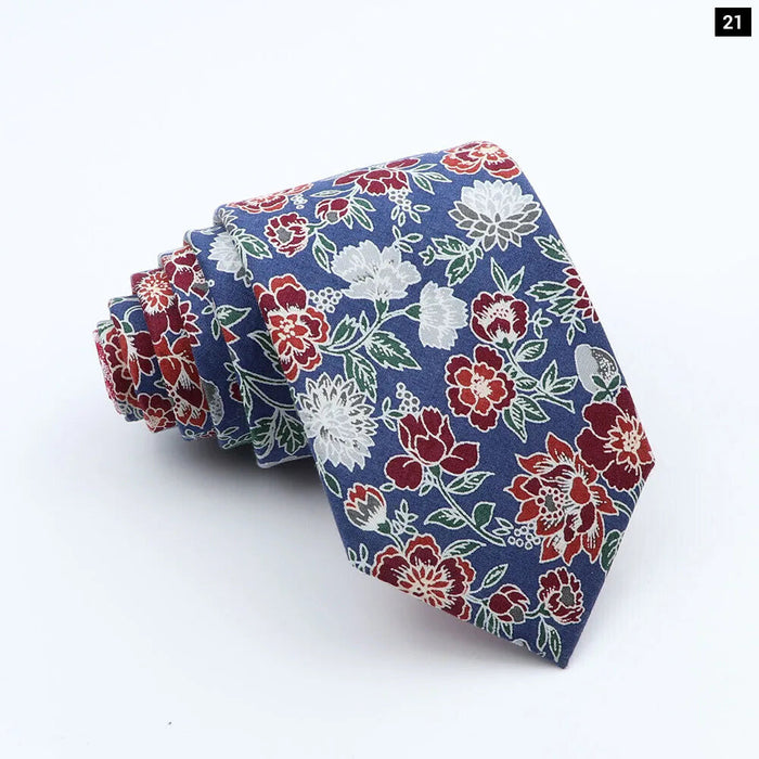 Colourful Two-Sided Floral Cotton Tie For Weddings And Parties