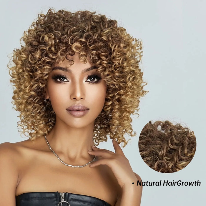 Short Brown Blonde Curly Synthetic Wig