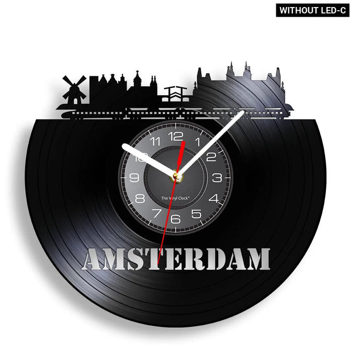 Amsterdam Skyline Vinyl Record Wall Clock