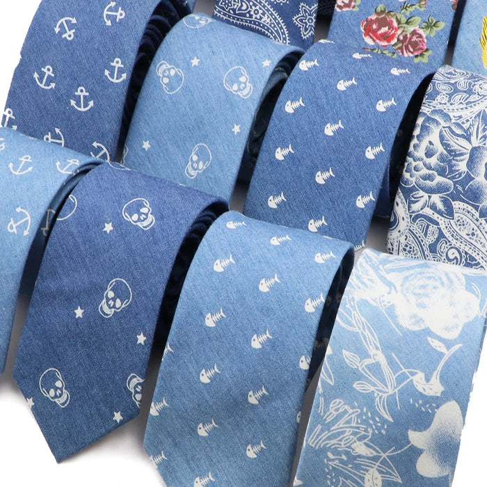 Floral Skull Anchor Denim Tie For Weddings Parties And Daily Wear