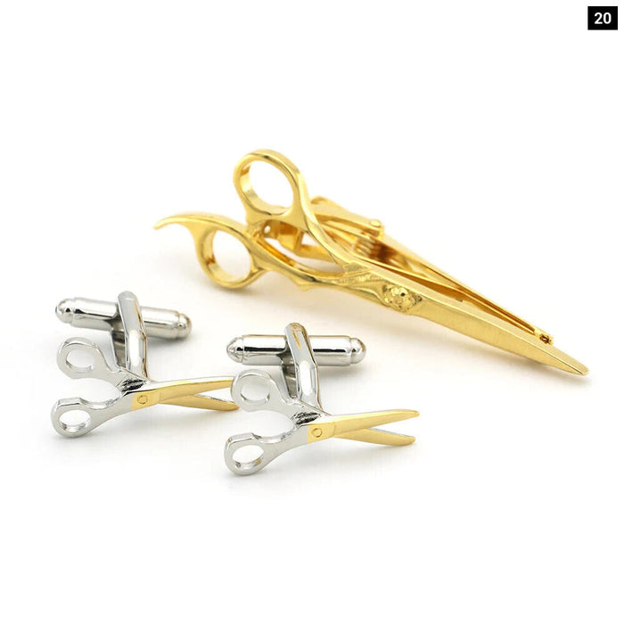 Anchored Style Tie Clip Set With Beard Scissors Pattern Mens Jewelry