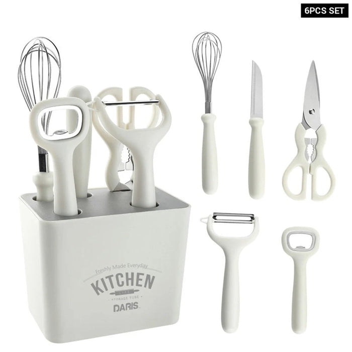 6 Pieces Stainless Steel Multifunction White Scissors Egg Beater Combination Set With Storage Box