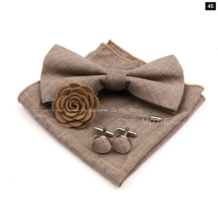 Classic Bowtie Set With Handkerchief Cufflink And Brooch