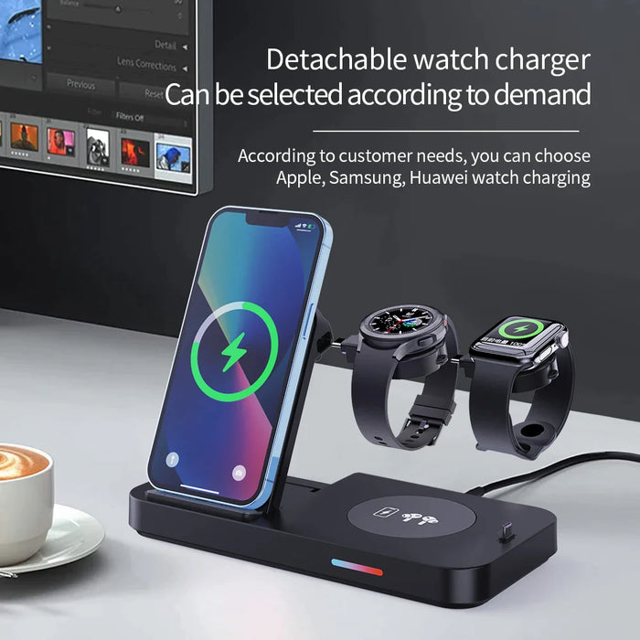 15W 3 In 1 Foldable Qi Fast Wireless Charging Station For Samsung S22 Galaxy Watch5 /4 Iphone 14/13 Apple Iwatch