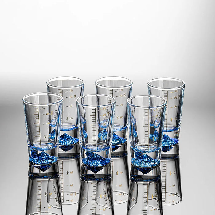 Clear Glass Liquor Cup Set With Graduated Line And Holder