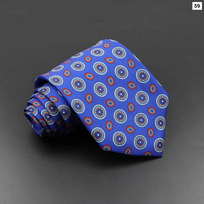 Silk Tie For Men 7.5Cm Soft Novelty Necktie In Blue Green And Orange Dot And Floral Design For Weddings And Business Gift Idea