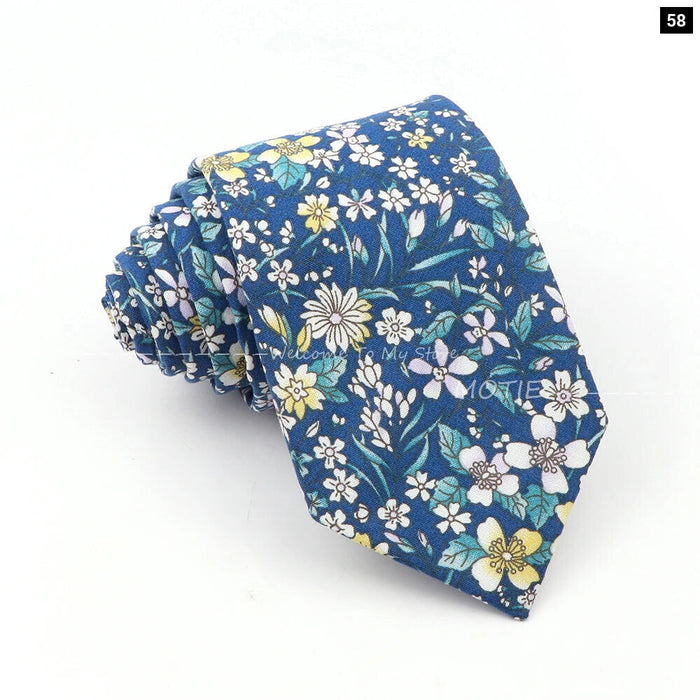 Blue Floral Cotton Ties For Weddings Business And Daily Wear