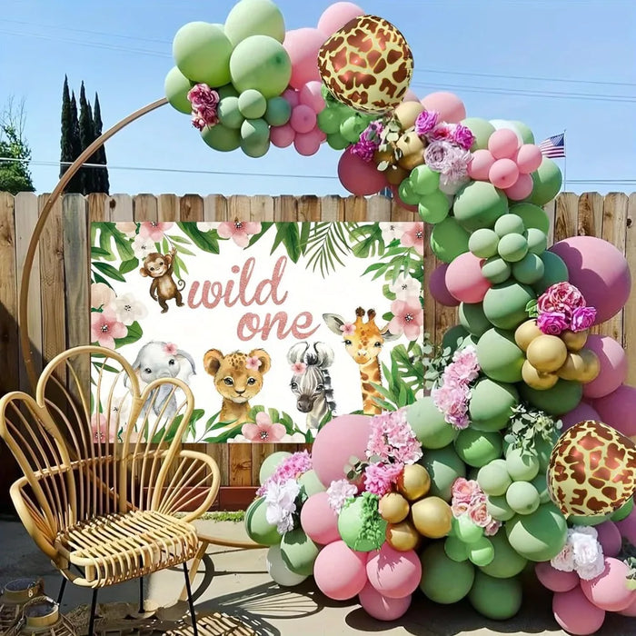 130Pcs Pink Green Jungle Theme Animal Balloon Set For Birthday Party Shower Anniversary Wedding Ball Party Decoration