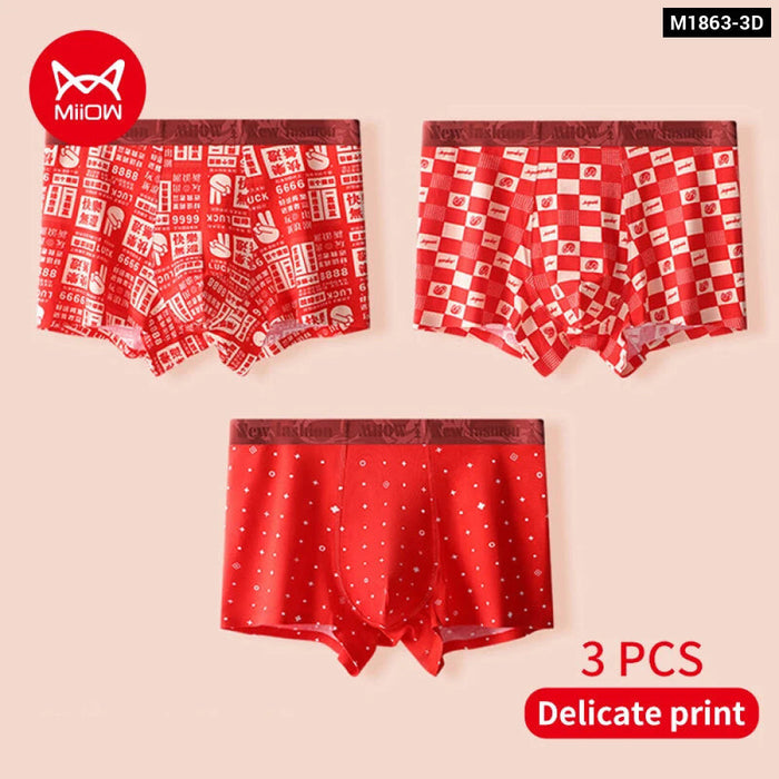 Year Red Print Mens Boxer Set