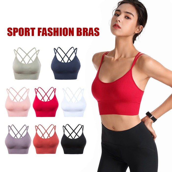 Women Strappy Cross Back Padded Sports Bra For Yoga Workout