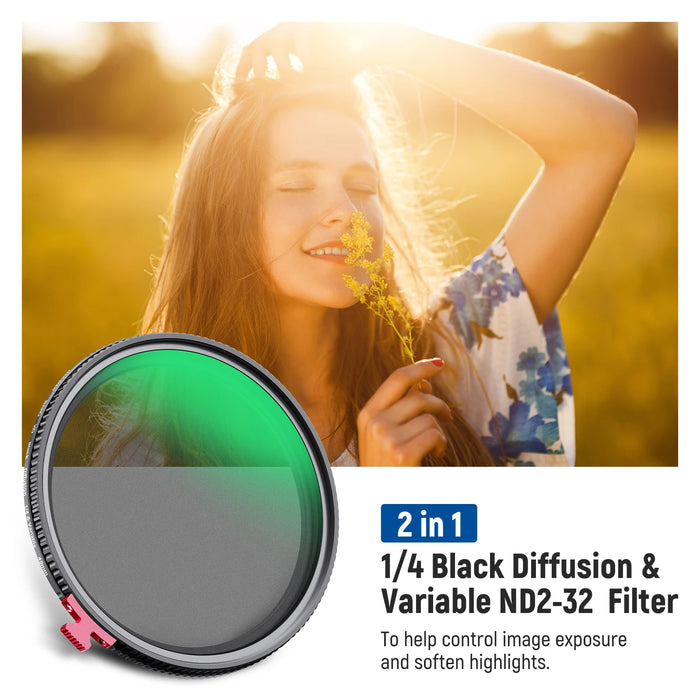 Black Diffusion 1/4 & Variable Nd Filter Hd Neutral Density With Mist & Dreamy Cinematic