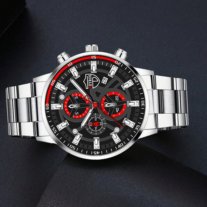 3PCS Set Fashion Luxury Mens Calendar Watches Male Casual Silver Quartz Watch Men