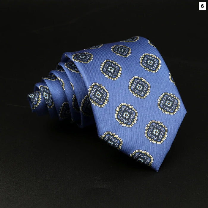 Mens Silk Tie 7.5Cm Blue Paisley Floral For Weddings And Work