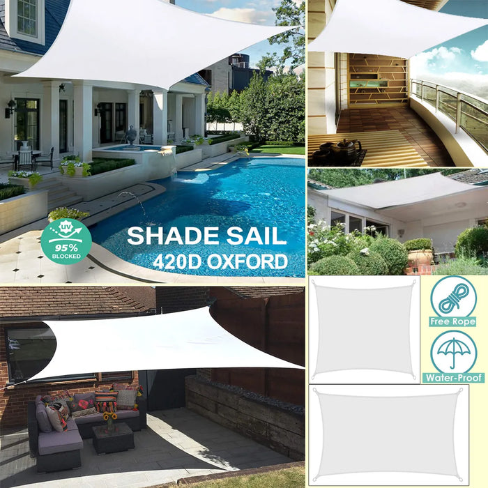 White 420D Waterproof Polyester Square Rectangle Shade Sail Garden Terrace Canopy Swimming Sunshade Awning