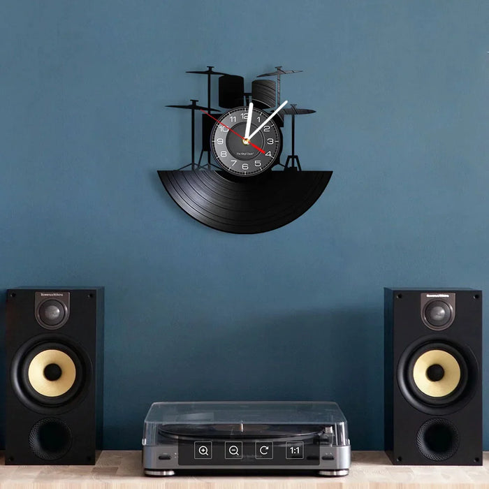 Vinyl Record Drum Kit Wall Clock