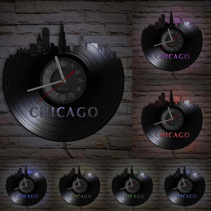 Chicago Skyline Vinyl Record Wall Clock