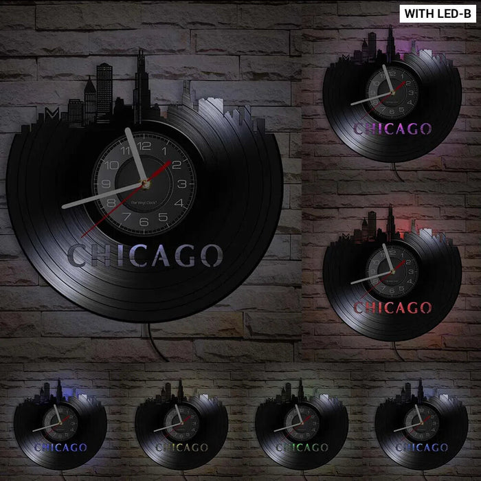 Chicago Skyline Vinyl Record Wall Clock