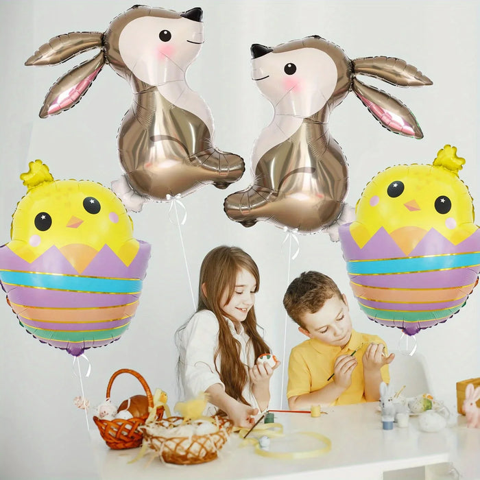 Cartoon Shell Chick And Bunny Easter Balloon 32-Inch 4Pcs Balloon Set Bunny Balloon Easter Decoration Bunny Birthday Decoration