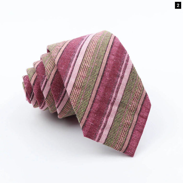 Handmade Mens Striped Ties 6Cm Linen Skinny Neck Tie Red Green Blue Casual Gift