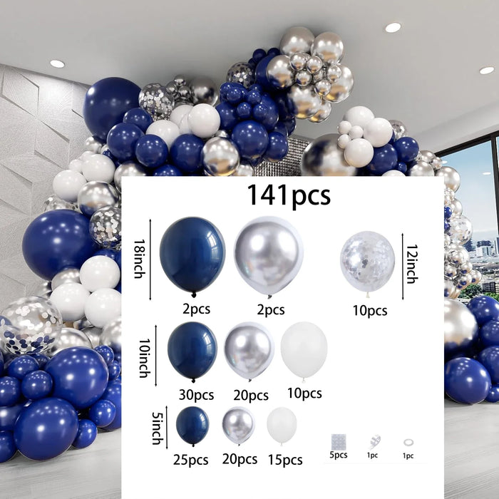 Balloon Garland Arch Kit Royal Blue Metallic Silver White Balloons For Birthday Wedding Graduation Party Decoration