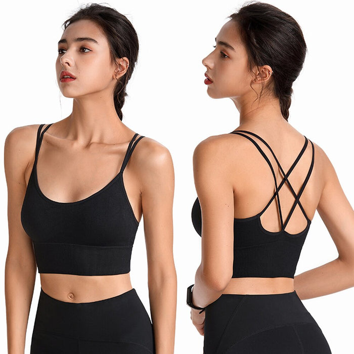 Women Strappy Cross Back Padded Sports Bra For Yoga Workout